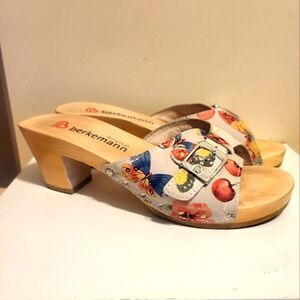 Berkemann Hamburg Leather Open Toe Wood Sole Sandals/Mules Sz.7/37 MSRP $100